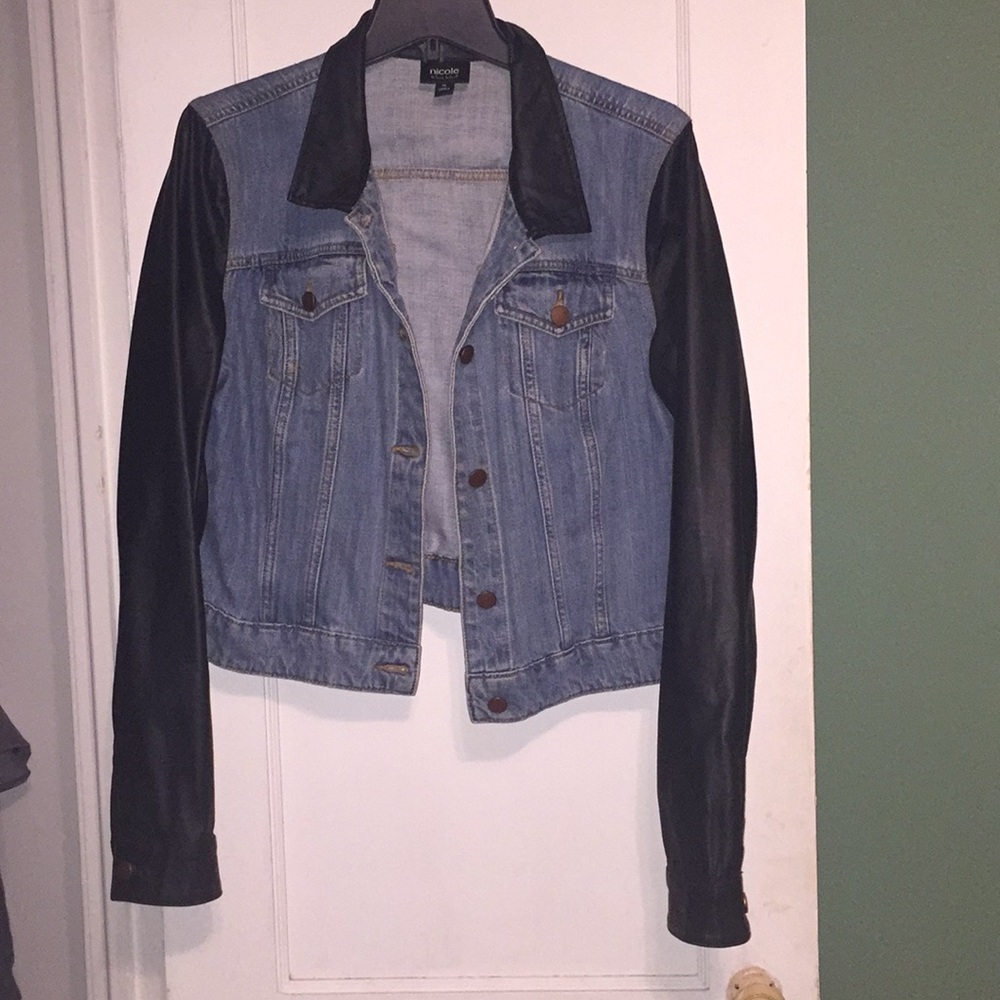 jean and faux leather jacket